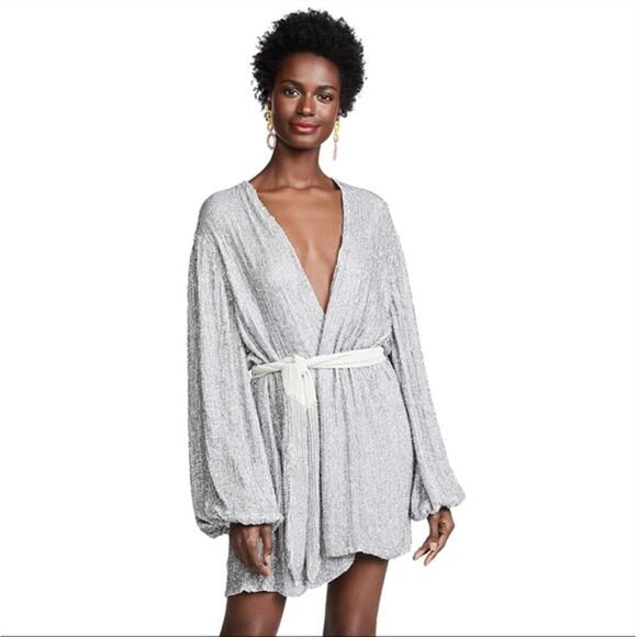 NEW $635 Retrofete Gabrielle Robe Dress Silver Sequin - Picture 5 of 10